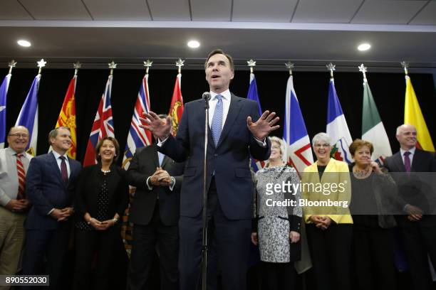 Bill Morneau, Canada's finance minister, speaks during a press conference after meeting with his provincial and territorial counterparts in Ottawa,...