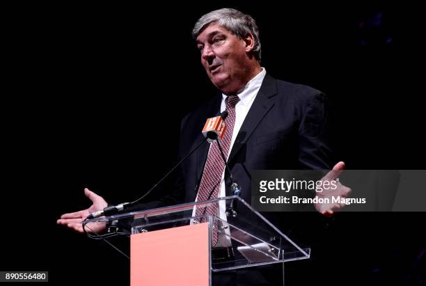 Head coach and President of Basketball Operations Bill Laimbeer speaks during a news conference as the WNBA and MGM Resorts International announce...