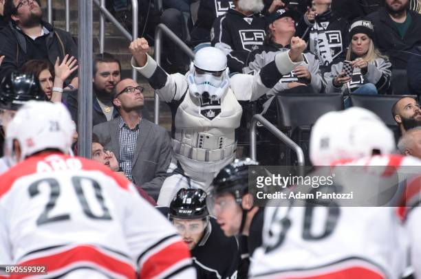 Los Angeles Kings fan wears a Stormtrooper costume for Star Wars Night during a game against the Carolina Hurricanes at STAPLES Center on December 9,...