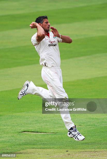 Sajid Mahmood of Lancashire bowls during day 2 of the LV County Championship Division One match between Warwickshire and Lancashire at Edgbaston on...