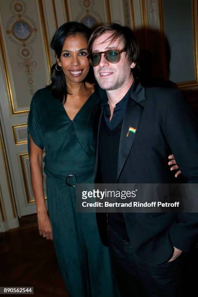 Writer Elizabeth Tchoungui and Support of "Action Contre La Faim", singer Thomas Dutronc attend Indian millionaire Sudha Reddy gives 135000 Euros to...