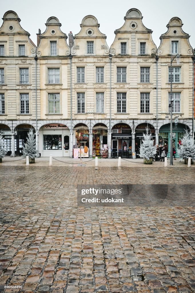 Arras main square building facades in the cold