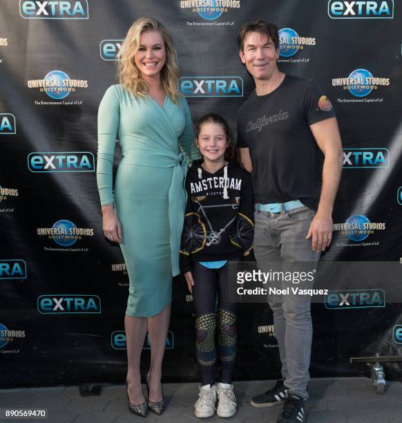 Rebecca Romijn, Charlie Tamara Tulip O'Connell and Jerry O'Connell visit "Extra" at Universal Studios Hollywood on December 11, 2017 in Universal...