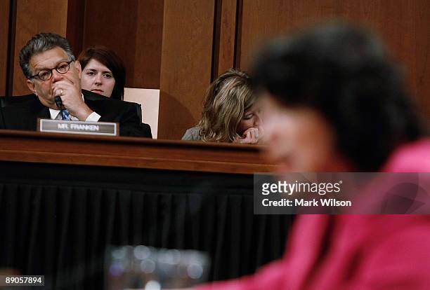 Sen. Al Franken listens to Supreme Court nominee Judge Sonia Sotomayor testify on the fourth day of confirmation hearings before the Senate Judiciary...