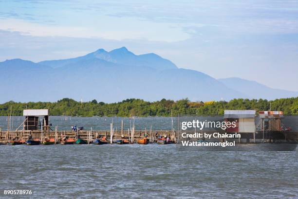 chanthaburi scenery - great mountain from the sea. - chanthaburi sea fotografías e imágenes de stock