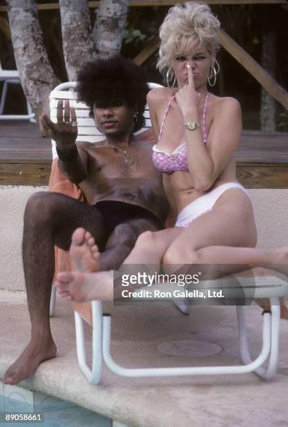 Actress Teri Copley and musician Mickey Free being photographed on December 12, 1985 during exclusive photo session at Casa de Camp Resort in...