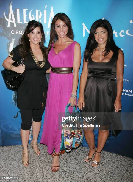 Jacqueline Laurita, Danielle Staub and Teresa Giudice attend Cirque du Soleil's "Alegria" at the Prudential Center on July 15, 2009 in Newark, New...