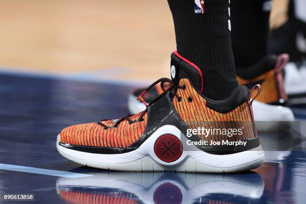 The sneakers of Tyler Johnson of the Miami Heat are seen during the game against the Memphis Grizzlies on December 11, 2017 at FedExForum in Memphis,...