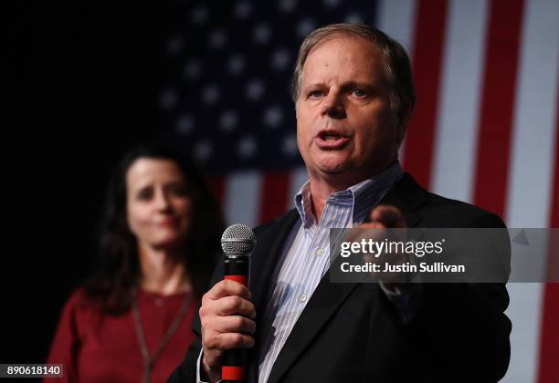 Democratic Senatorial candidate Doug Jones speaks during a get out the vote campaign rally on December 11, 2017 in Birmingham, Alabama. Jones is...