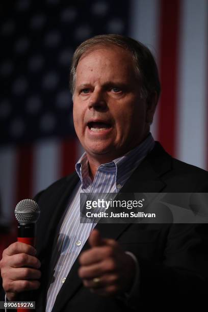 Democratic Senatorial candidate Doug Jones speaks during a get out the vote campaign rally on December 11, 2017 in Birmingham, Alabama. Jones is...