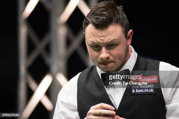 Duane Jones of Wales reacts during his first round match against Marco Fu of Chinese Hong Kong on day one of the 2017 Scottish Open at Emirates Arena...