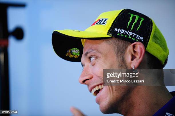 Valentino Rossi of Italy and Fiat Yamaha Team smiles during the press conference pre-event for the MotoGP of Germany on July 16, 2009 in Chemnitz,...
