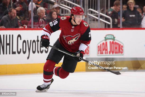 Dylan Strome of the Arizona Coyotes in action during the third period of the NHL game against the New Jersey Devils at Gila River Arena on December...