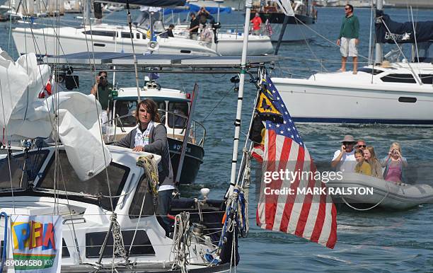 Zac Sunderland of the US poses after he arrives at Marina Del Rey, California, on July 2009. The 17 year old teenager became the youngest person to...