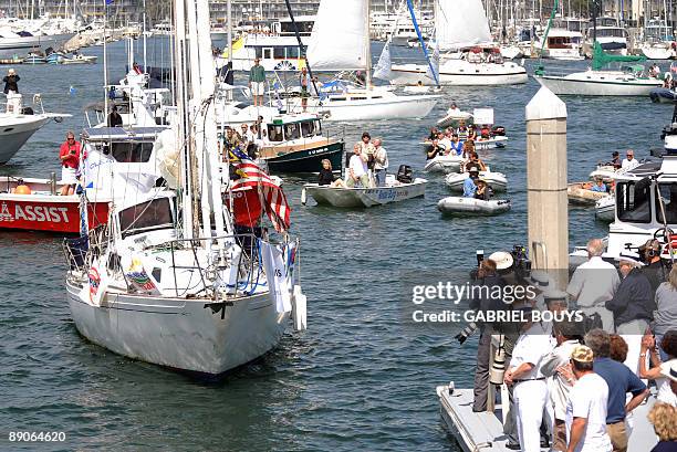 Zac Sunderland of the US arrives at Marina Del Rey, California, on July 2009. The 17 year old teenager became the youngest person to circumnavigate...