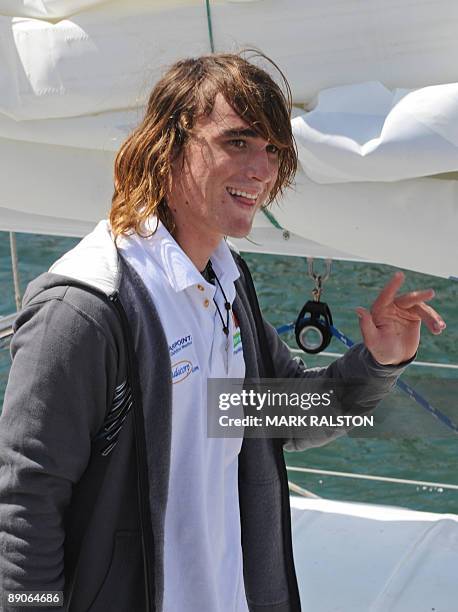 Zac Sunderland of the US waves as he arrives at Marina Del Rey, California, on July 2009. The 17-year-old teenager became the youngest person to...
