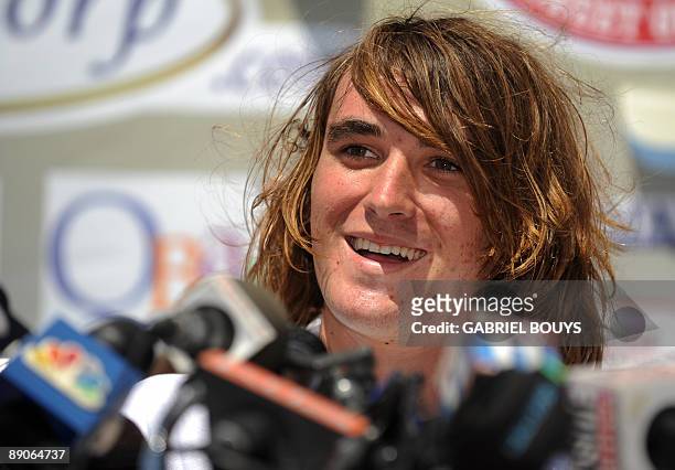 Zac Sunderland of the US speaks to the media as he arrives at Marina Del Rey, California, on July 2009. The 17 year old teenager became the youngest...