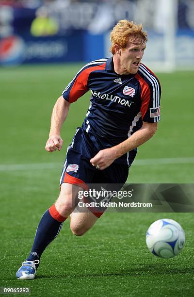 Pat Phelan of the New England Revolution looks to pass during MLS match against the Kansas City Wizards on July 11, 2009 at Gillette Stadium in...