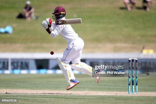 Kemar Roach of the West Indies bats during day four of the Second Test Match between New Zealand and the West Indies at Seddon Park on December 12,...