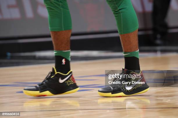 The sneakers of Kadeem Allen of the Boston Celtics are seen during the game against the Chicago Bulls on December 11, 2017 at the United Center in...