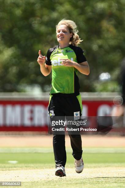 Nicola Carey of the Sydney Thunder celebrates the wicket of Georgia Elwiss of the Melbourne Stars during the Women's Big Bash League match between...