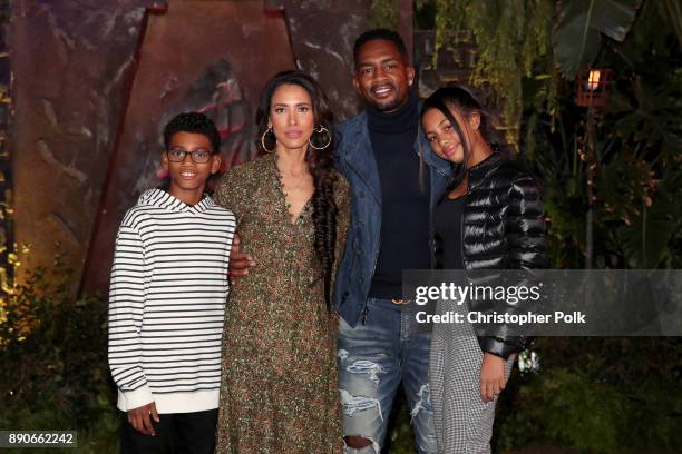 Baron Bellamy, Kristen Baker Bellamy, Bill Bellamy, and Bailey Ivory-Rose Bellamy attend the premiere of Columbia Pictures' "Jumanji: Welcome To The...