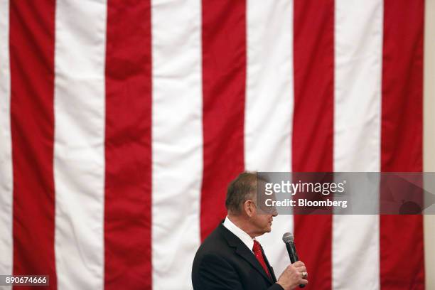 Roy Moore, Republican candidate for U.S. Senate from Alabama, speaks during a campaign rally in Midland City, Alabama, U.S., on Monday, Dec. 11,...