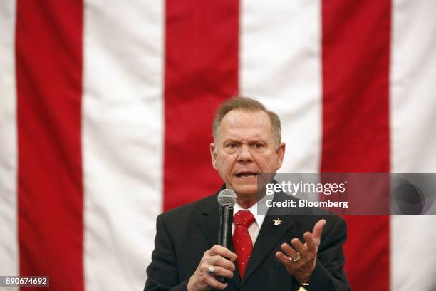 Roy Moore, Republican candidate for U.S. Senate from Alabama, speaks during a campaign rally in Midland City, Alabama, U.S., on Monday, Dec. 11,...