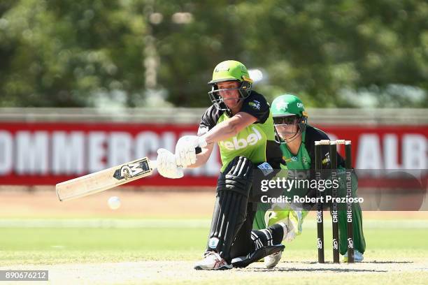 Rachel Priest of the Sydney Thunder plays a shot during the Women's Big Bash League match between the Sydney Thunder and the Melbourne Stars at...