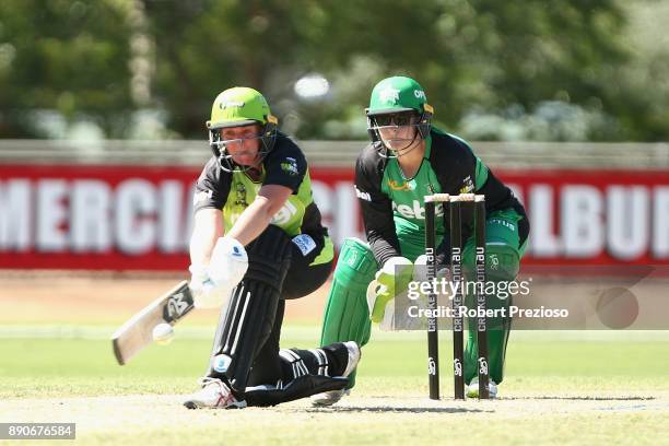 Rachel Priest of the Sydney Thunder plays a shot during the Women's Big Bash League match between the Sydney Thunder and the Melbourne Stars at...