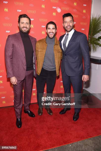 Actors Edgar Ramirez, Darren Criss and Ricky Martin attend "The Assassination Of Gianni Versace: American Crime Story" New York screening at...