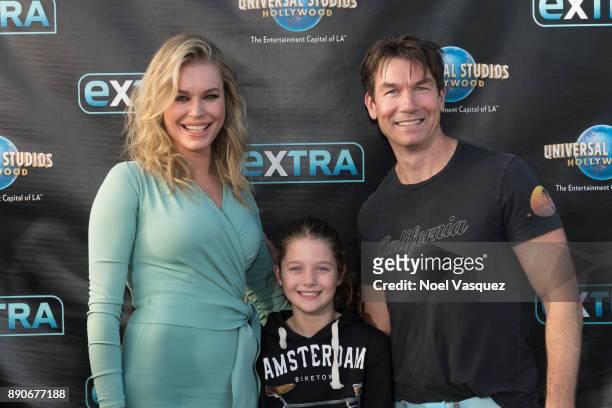 Rebecca Romijn, Charlie Tamara Tulip O'Connell and Jerry O'Connell visit "Extra" at Universal Studios Hollywood on December 11, 2017 in Universal...