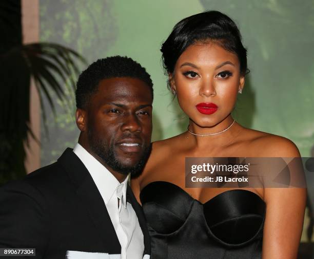 Kevin Hart and Eniko Parrish attend the premiere of Columbia Pictures' 'Jumanji: Welcome To The Jungle' on December 11, 2017 in Los Angeles,...