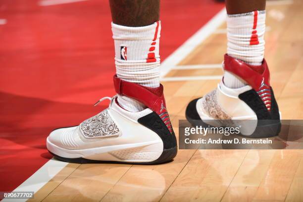 The sneakers of Montrezl Harrell of the LA Clippers are seen during the game against the Toronto Raptors on December 11, 2017 at STAPLES Center in...