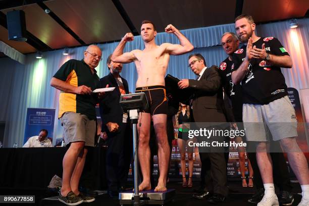 Jeff Horn during the official weigh in at Sky Terrace on December 12, 2017 in Brisbane, Australia. Horn and Corcoran will fight for the WBO world...