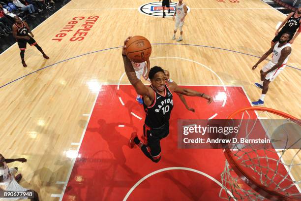 DeMar DeRozan of the Toronto Raptors dunks against the LA Clippers on December 11, 2017 at STAPLES Center in Los Angeles, California. NOTE TO USER:...