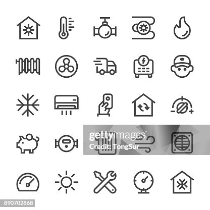 Heating and Cooling Icons - MediumX Line Heating and Cooling Icons - MediumX Line