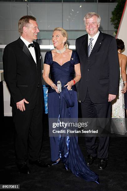 Lower Saxony State Premier Christian Wulff, Maria-Elisabeth Schaeffler and Bavarian state Governor Horst Seehofer attend the Audi centennial...