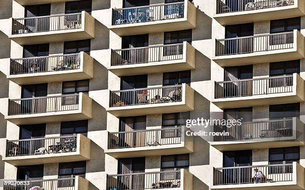 multiple balconies - roevin stock pictures, royalty-free photos & images