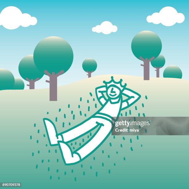 businessman sleeping on grass - vector illustration - better sleep stock illustrations