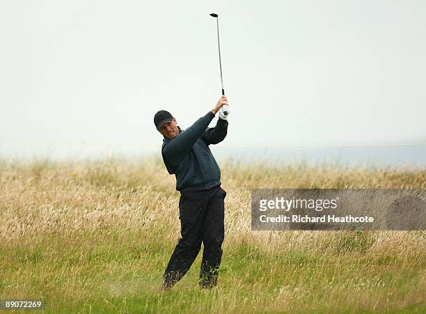 David Higgins of Ireland hits out of the rough during round two of the 138th Open Championship on the Ailsa Course, Turnberry Golf Club on July 17,...