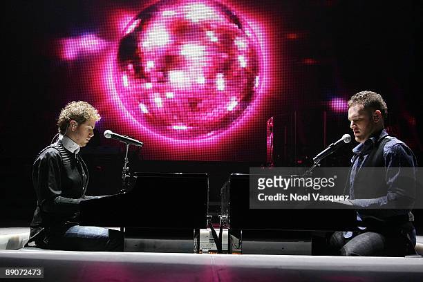 Scott MacIntyre and Matt Giraud perform at the "American Idols Live!" tour 2009 at Staples Center on July 16, 2009 in Los Angeles, California.