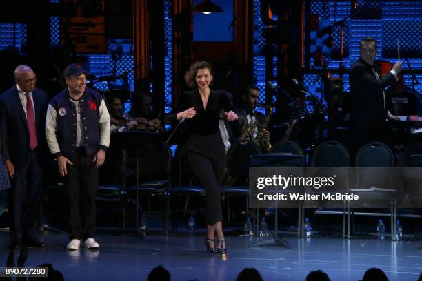 Reggie Jackson, Danny Burstein, Maggie Gyllenhaal during the Curtain Call for the Roundabout Theatre Company presents a One-Night Benefit Concert...