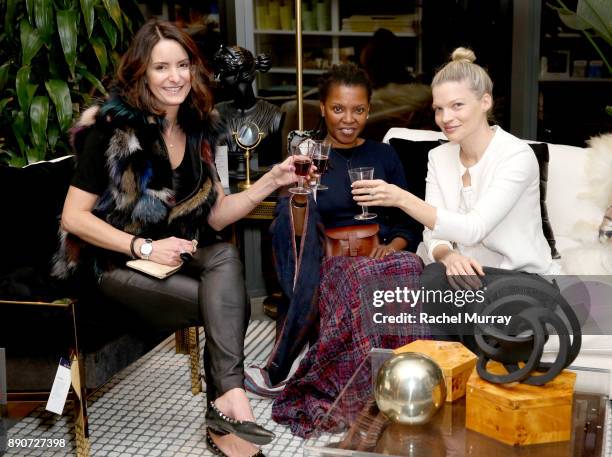 Samie Barr, Agnes Baddoo and Wendy Polish at the Domino Outpost + CB2 Influencer Dinner at Fred Segal on December 11, 2017 in Los Angeles, California.