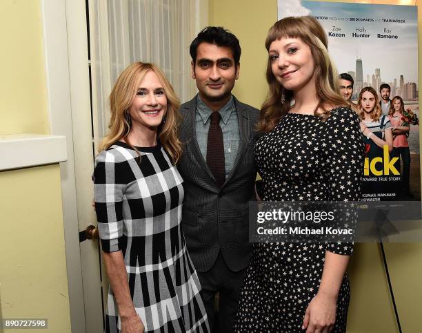 Holly Hunter, Kumail Nanjiani, and Emily V. Gordon attend The Big Sick Cocktail Reception at The Chateau Marmont on December 11, 2017 in Los Angeles,...