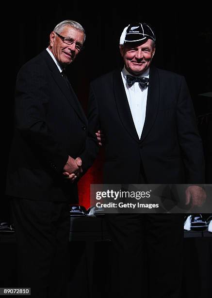 All Black Richard Guy is capped by NZRU President John Sturgeon during the New Zealand All Blacks Test Capping Ceremony at SkyCity Convention Centre...