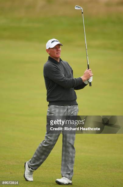 Daniel Gaunt of Australia hits an approach shot during round two of the 138th Open Championship on the Ailsa Course, Turnberry Golf Club on July 17,...