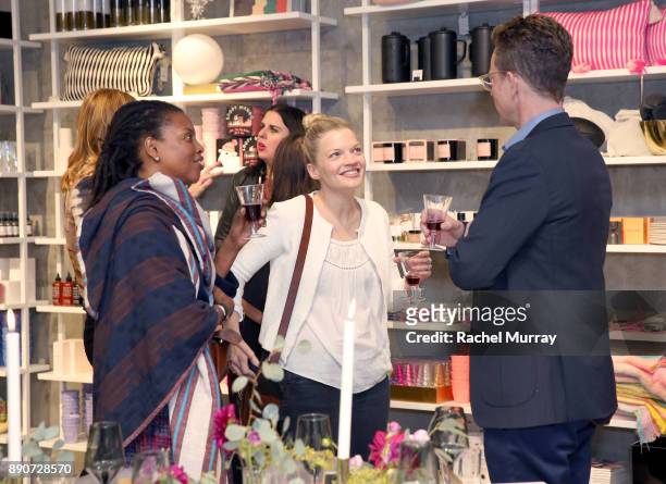 Samie Barr, Agnes Baddoo and Domino CEO Nathan Coyle at the Domino Outpost + CB2 Influencer Dinner at Fred Segal on December 11, 2017 in Los Angeles,...