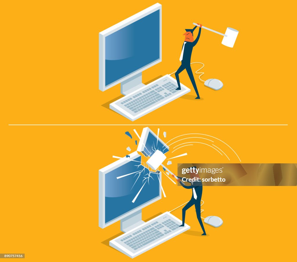 Breaking Computer Pic Computer Broken Businessman High-Res Vector Graphic - Getty Images