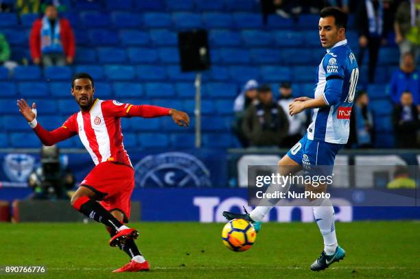 Jonas Ramalho and Jose Manuel Jurado during the La Liga match between RCD Espanyol and Girona FC, in Barcelona, on December 11, 2017.